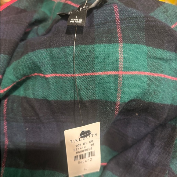 Talbots Size M Cotton Flannel Sleep Set Pjs Pajamas Tarten Blue Green Plaid - Picture 8 of 9